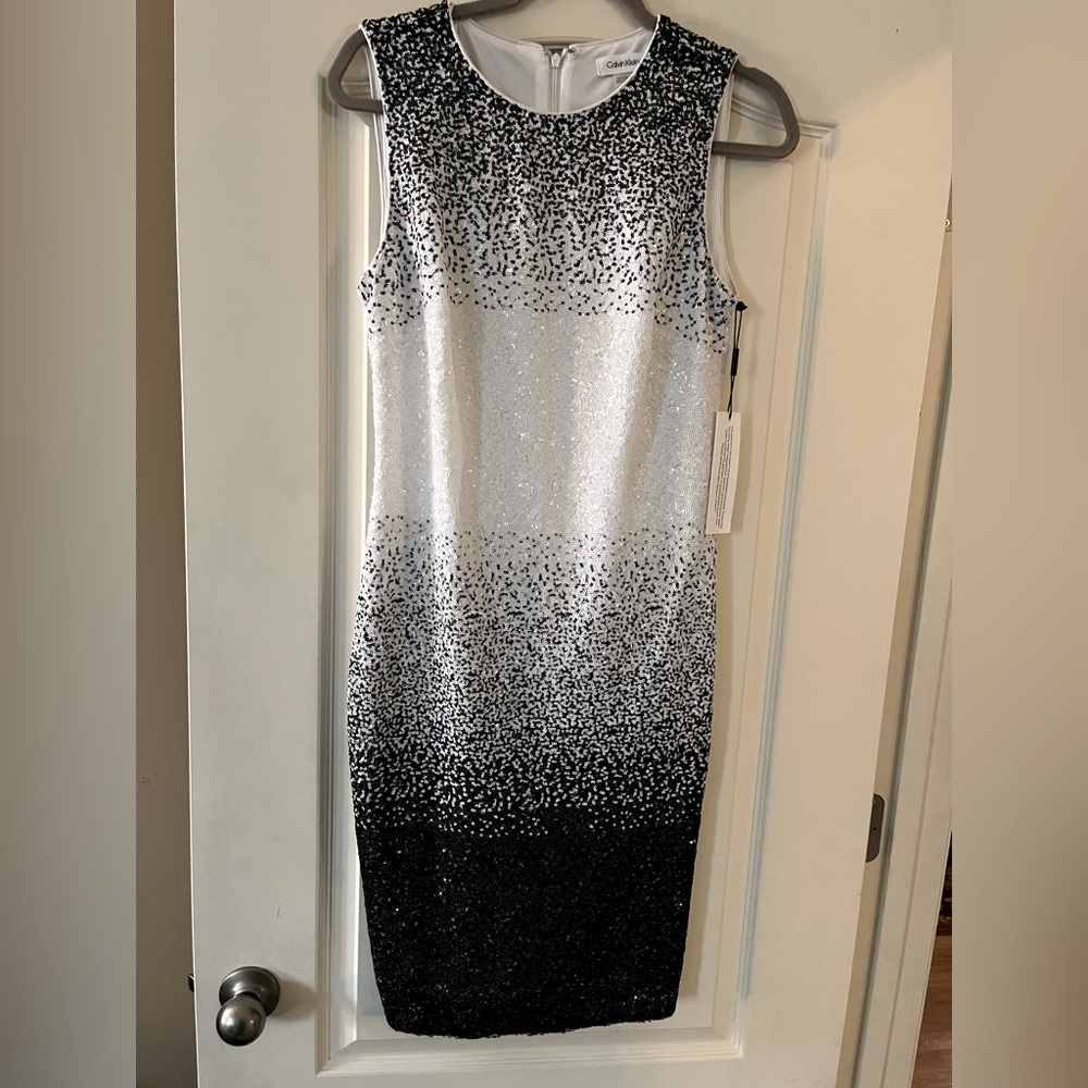 Calvin Klein Black and White Midi Dress